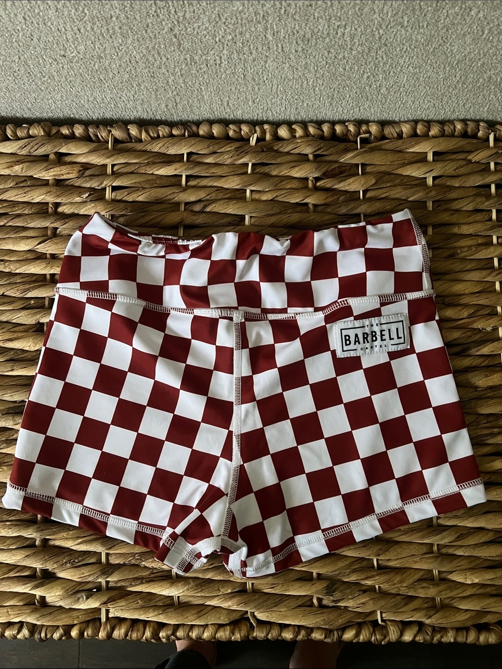 Barbell Checkerboard Red & White Athletic Shorts for Women